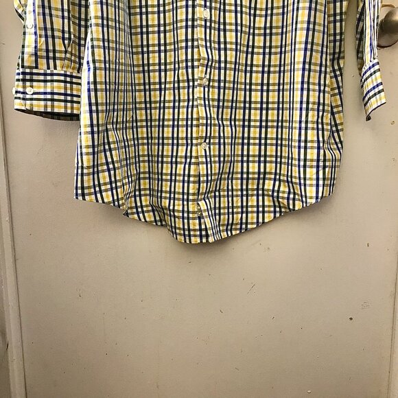 Men's Lands' End Button-Down Plaid Shirt - White/Blue/Yellow- Size 20-36 - Picture 4 of 6